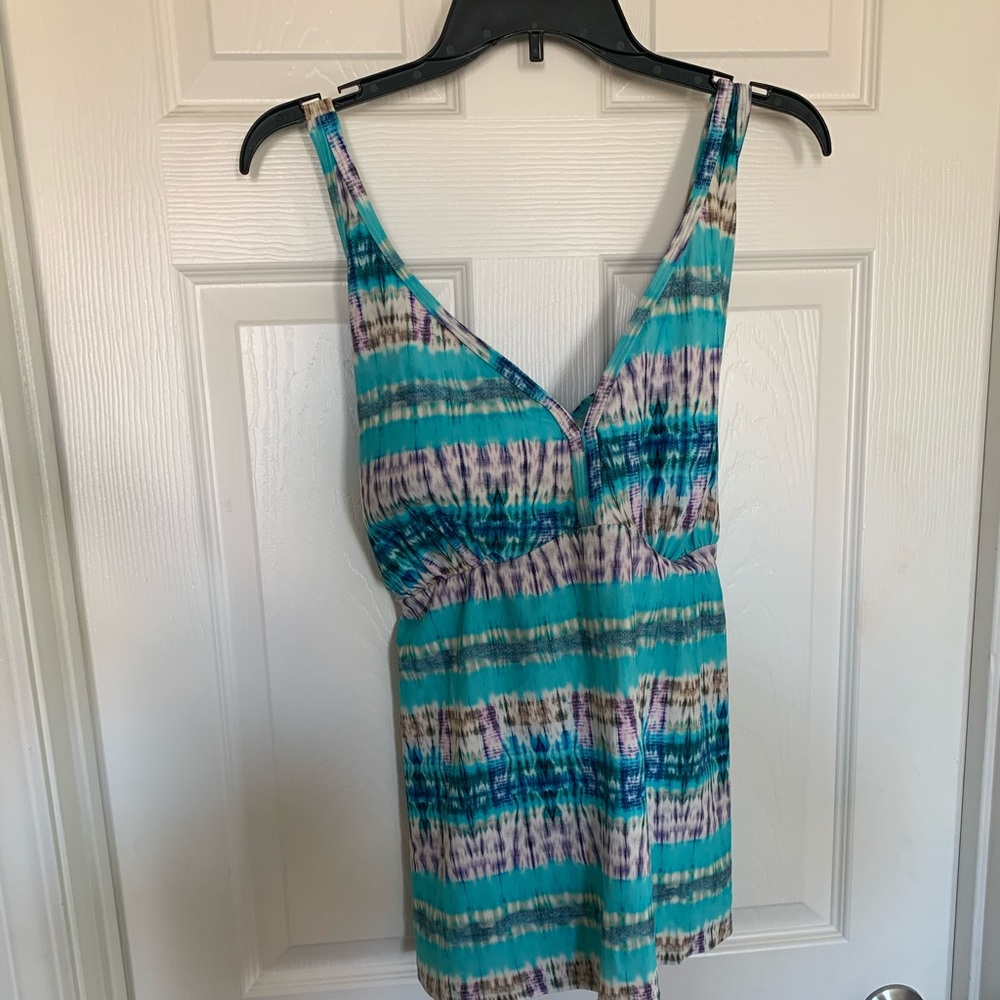 Blue green tribal print swim top
